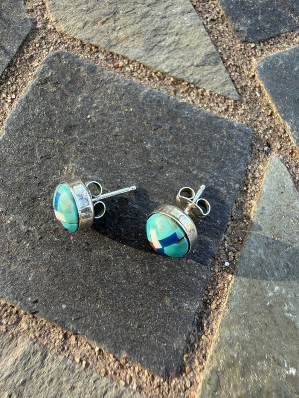 Sterling Silver Turquoise Mosaic Stud Earrings